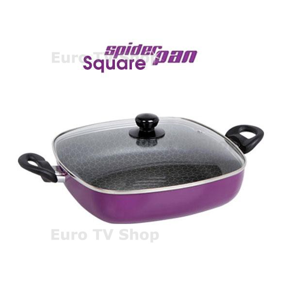 Square Spider Pan – квадратен тиган 28×28 см с капак, незалепващо покритие и полигон структура