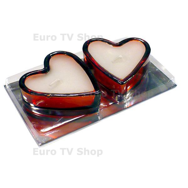 Комплект 2 ароматни свещи сърце с розов аромат + картичка