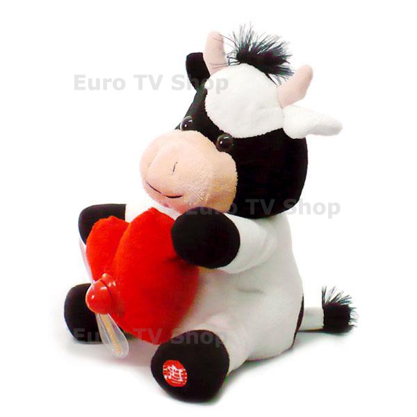 Романтична плюшена музикална играчка крава с LED светлини и сърце